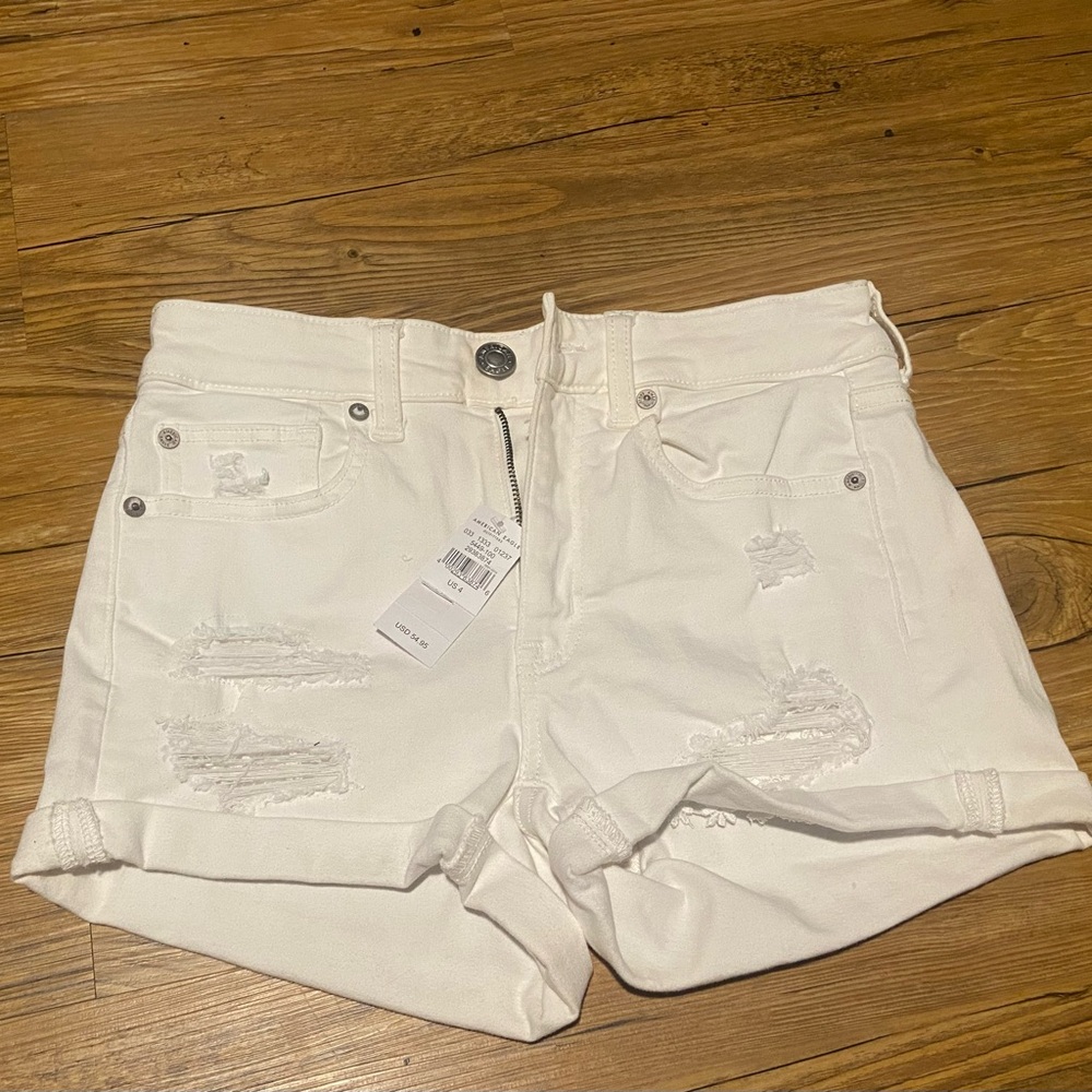 Women's White Distressed Denim Shorts